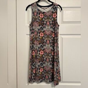 LOFT Black and Pink Floral Midi Dress
